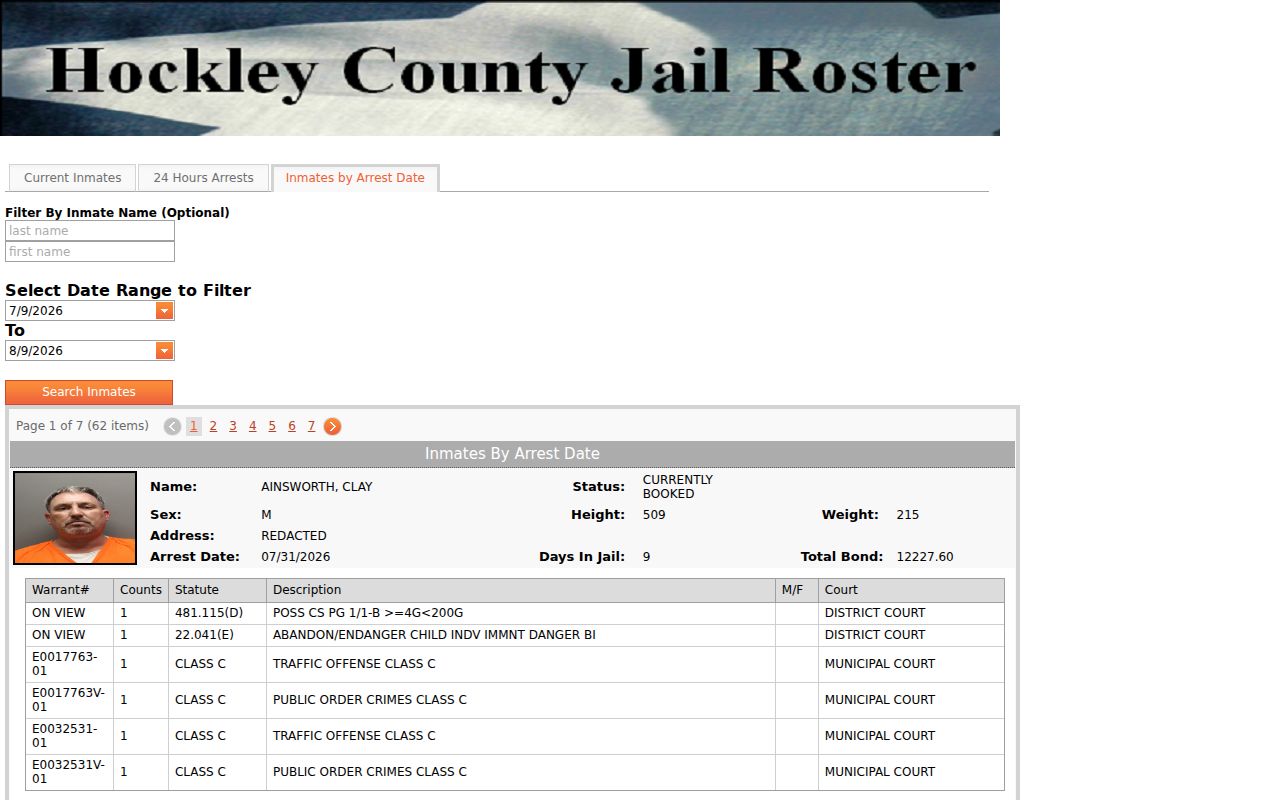 Hockley County arrest lookup by arrest date range