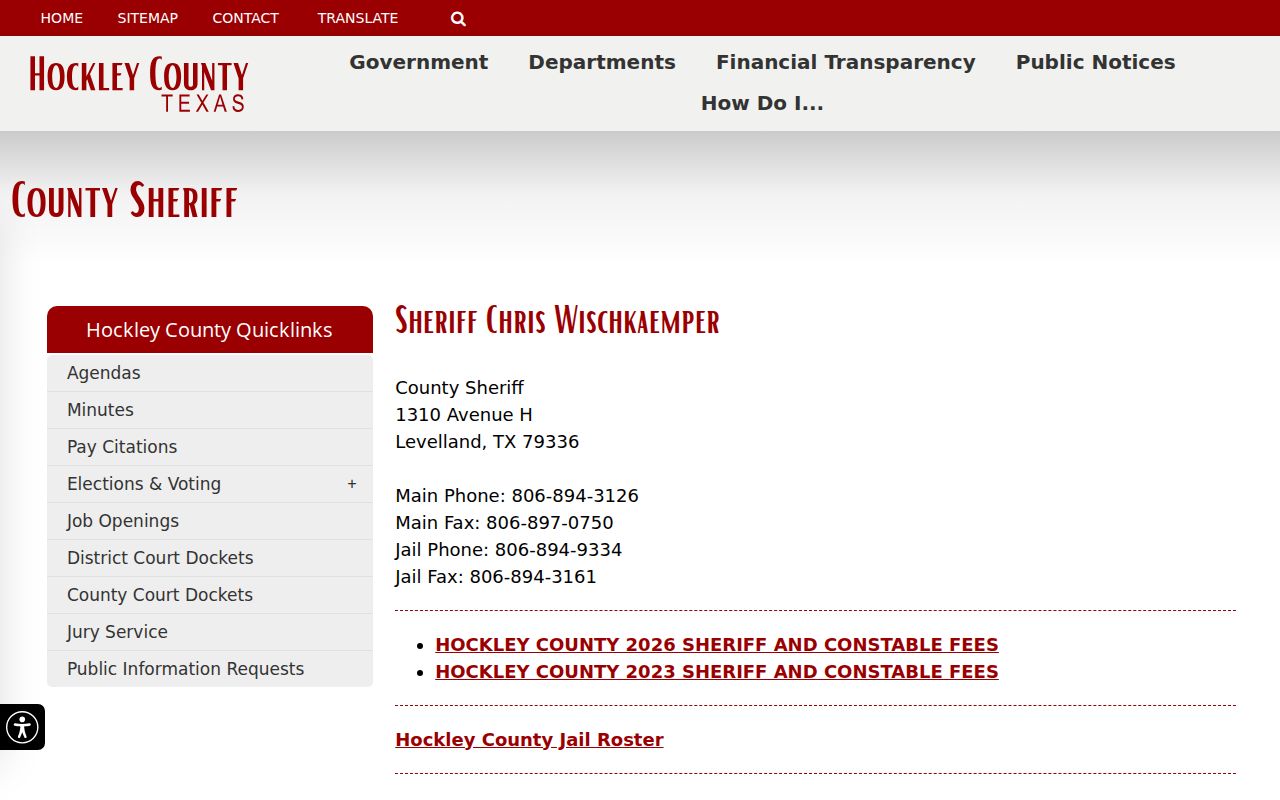 Hockley County arrest lookup through the Sheriff and jail