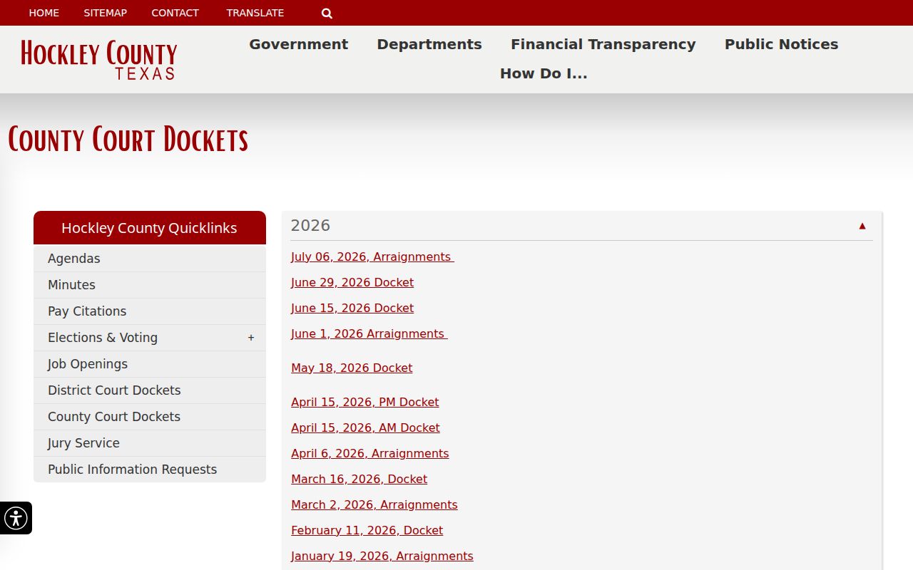 Hockley County criminal court case docket archive