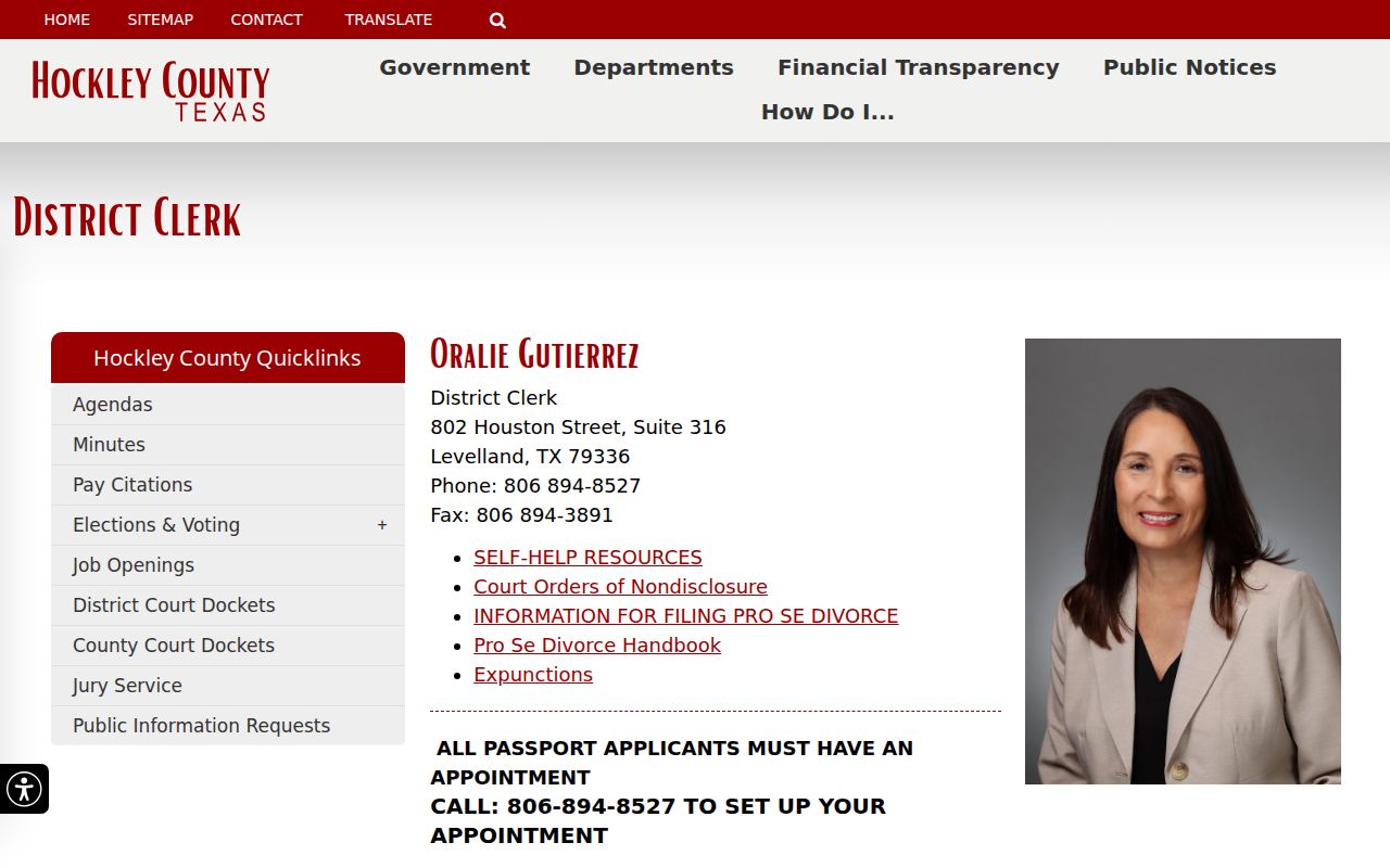 Hockley County criminal court case access at the District Clerk