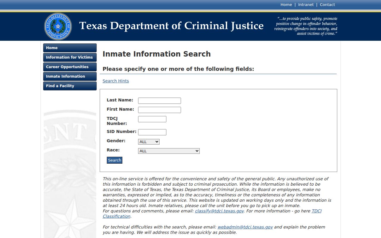 Hockley County criminal record research through the TDCJ inmate search