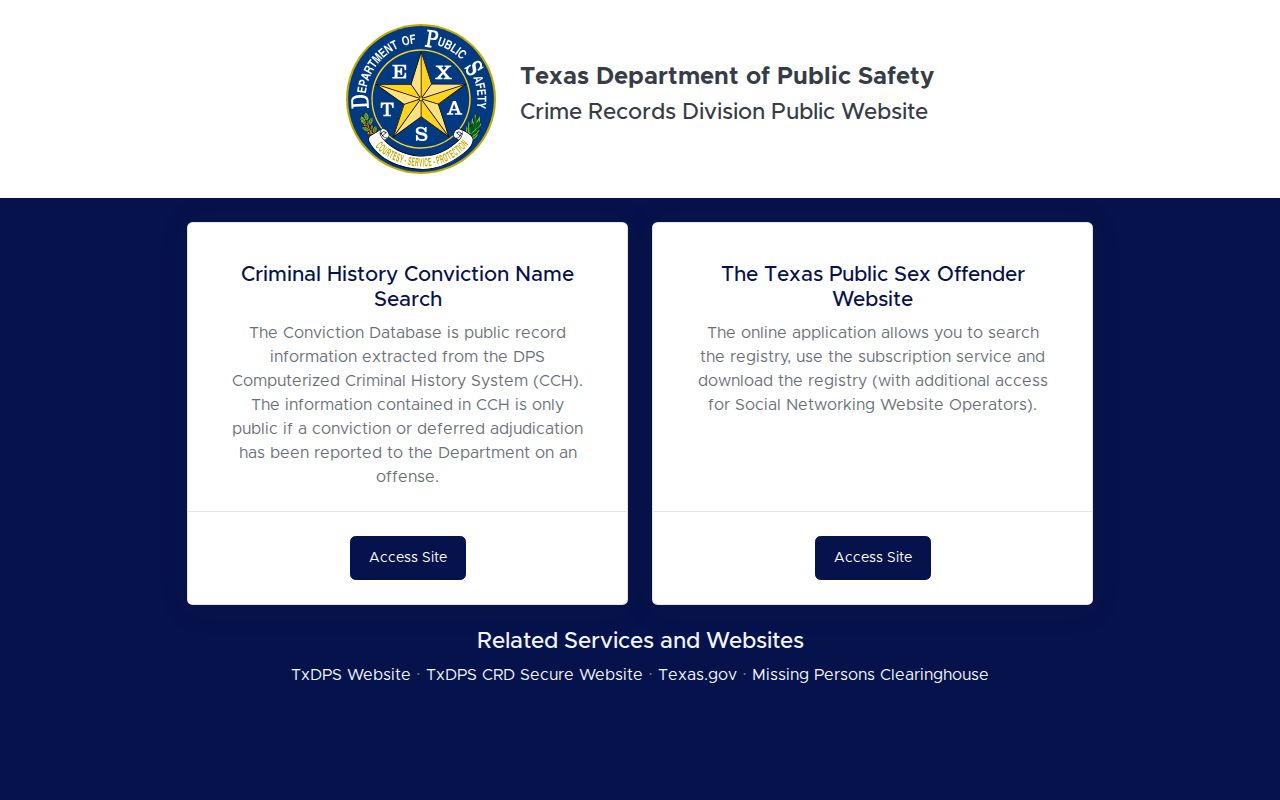 Hockley County criminal history access through the Texas DPS public search