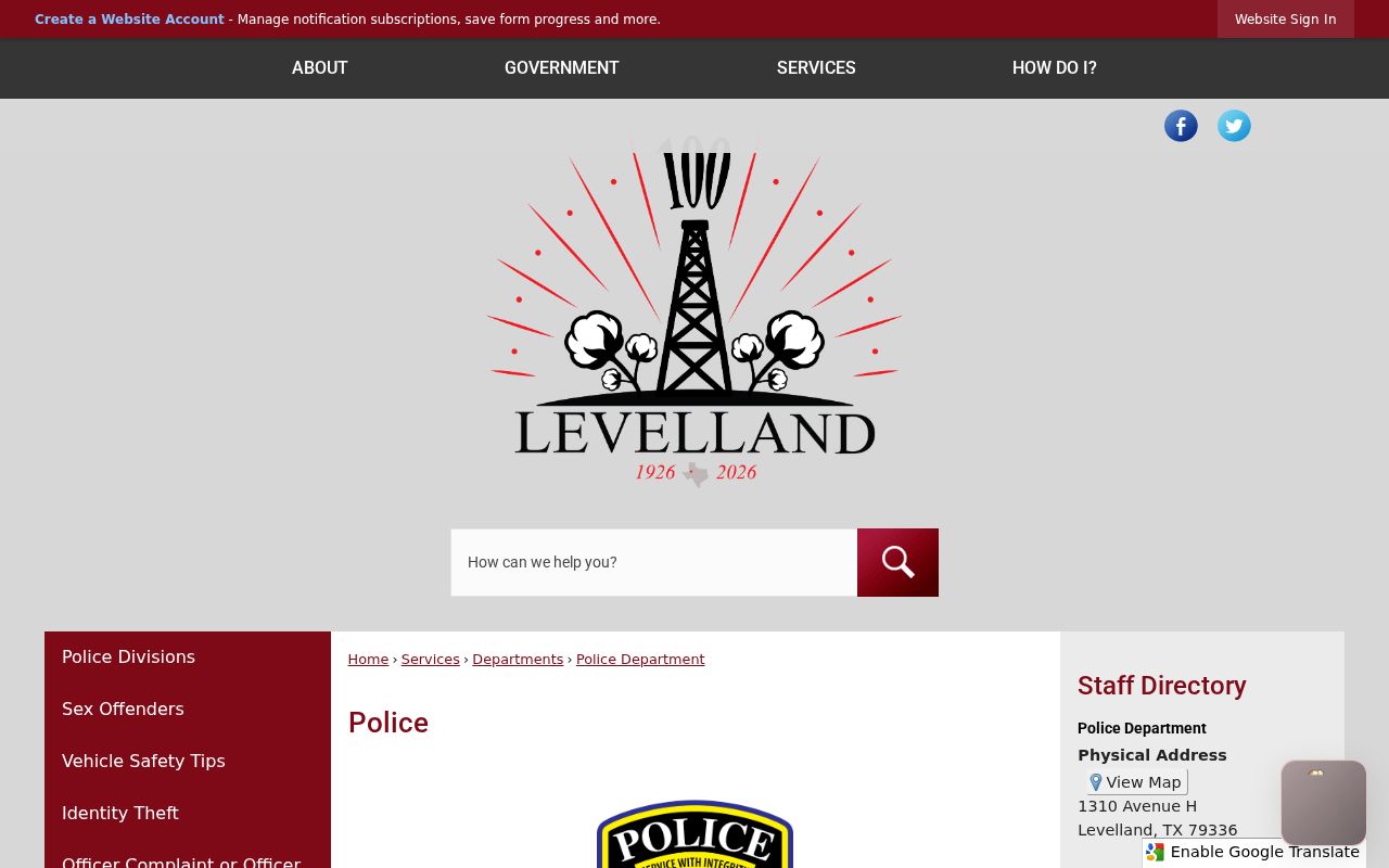 Levelland criminal records at the Levelland Police Department